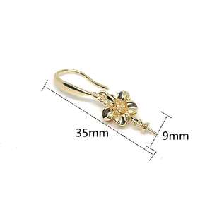 14k vergoldete Blumen-Ohrhaken mit Perlenfassung für DIY Schmuckherstellung 35mm Länge