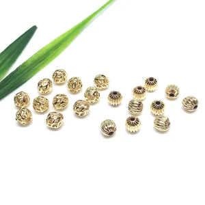 Cuentas de Calabaza Huecas de Cobre Chapado en Oro de 14K 18K Cuentas Espaciadoras Sueltas para Fabricación de Joyas DIY Collar Pulsera