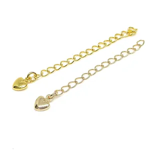 14K gold plated heart extender chain for DIY jewelry in gold and silver finish