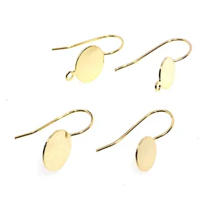 14K Gold Plated Copper Earring Hooks With Round Flat Pad Base For DIY Jewelry Making Handmade Earring Findings Accessories