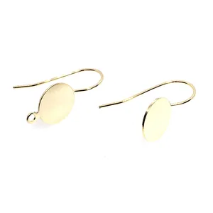 Polished 14k gold-filled ear hooks with flat round disc and loop for DIY jewelry making