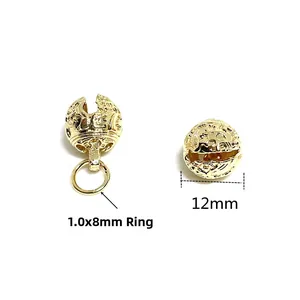 Pendentifs clochettes dorés 14k vintage avec motifs gravés pour création bijoux DIY