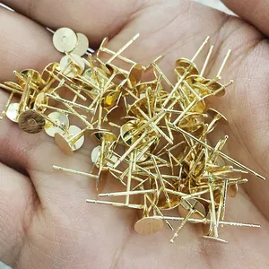 Pendientes de 6mm chapados en oro con pin de plata S925 y base plana para joyería DIY