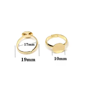 14k gold plated adjustable 10mm flat pad ring base blanks for DIY jewelry making