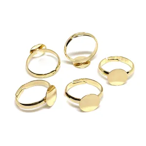 Brass DIY Adjustable Ring Base 14k Gold Plated Mesh Tray Flat Round Circle Finding Hand-made Jewelry Making Finding For Women