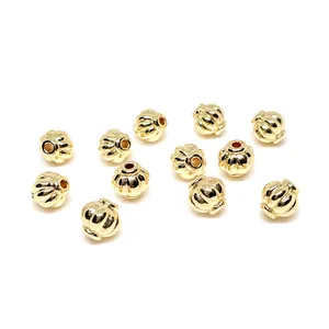 Perles lanternes plaquées or 14k avec rainures verticales pour création bijoux DIY