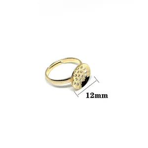 Adjustable 12mm 14k gold plated ring base with flat round disk for DIY jewelry making