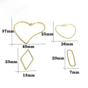 14k gold-filled geometric earring frame set with heart and diamond shapes for DIY jewelry
