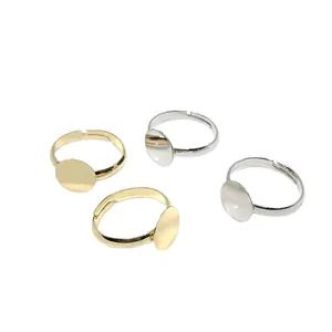 Adjustable 14k gold-plated 10mm flat base ring blanks in gold and silver for DIY jewelry