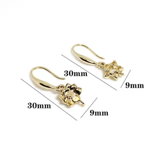 14K vergoldete Messing Ohrhaken mit Lotus und Hexagramm Sternanhängern 30mm Länge
