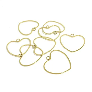 14k gold plated geometric hollow heart earring connectors for DIY jewelry making