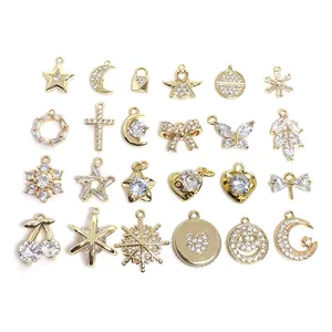 Ciondoli in Ottone e Zirconia DIY Gioielli Placcati Oro Forma Stella Cuore Solo Ciondolo Senza Catena per Creazione Bracciali Orecchini Donna