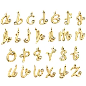 14K Gold Filled Brass Micro Pave Zircon Cursive Initial Letter Pendants For DIY Necklace Bracelet Jewelry Making Women