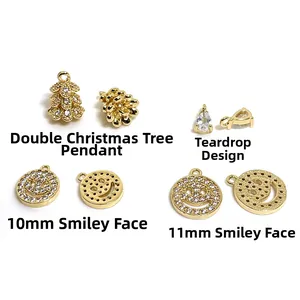 14K gold plated zircon pendants featuring Christmas tree, teardrop, and smiley face designs