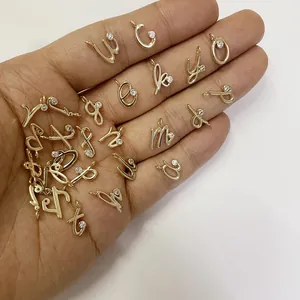 14K gold plated letter charms with micro-inlaid zircon for DIY jewelry making