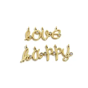 14K gold plated Love and Happy letter pendants with micro-pave cubic zirconia for DIY