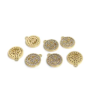 14k gold plated smiley face charms with micro-paved cubic zirconia for DIY jewelry