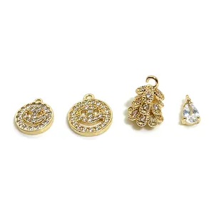 14K Gold Plated Brass Zirconia Smiley Face Christmas Tree Water Drop Charms For DIY Jewelry Making Necklaces Bracelets Accessories