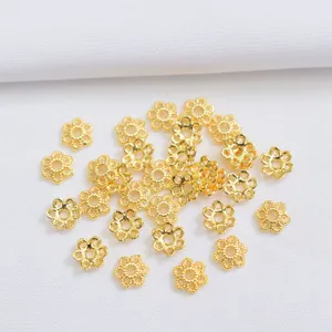 14k gold plated hollow flower bead caps for DIY jewelry making and bracelet accessories