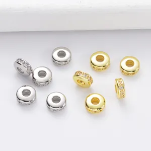 Cuentas espaciadoras de latón chapado en oro de 18k y plata con circonitas para joyería DIY