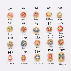 Collectie van 20 vintage emaille cloisonné kralen met bloemmotieven en 8mm maat