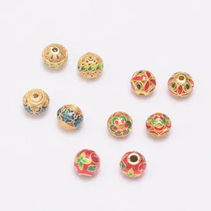 Gouden emaille bloemenkralen met mantra-patroon voor DIY sieraden maken