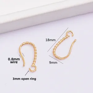 14K gold plated twist ear wires 18x9mm with 0.8mm wire and 3mm open loop for DIY jewelry
