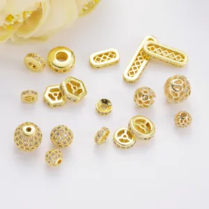 18K Goud Verguld Messing Micro Pave Zirkonia Afstandhouder Kralen Voor DIY Sieraden Maken Armband Handgemaakte Kralen Accessoire