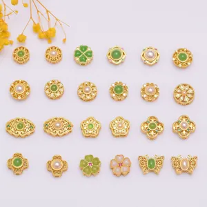 Vintage Gold Plated Copper Spacer Beads Zirconia Artificial Pearl Clover Flower Butterfly Charms For DIY Jewelry Bracelet Necklace Making