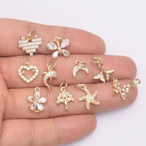 Assorted 14K gold plated micro-pave zircon pendants for DIY jewelry making and crafts