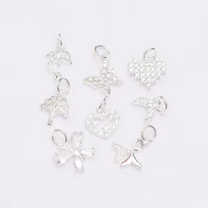 Set of 14K gold plated charms with zircon inlay including butterfly and heart for DIY jewelry