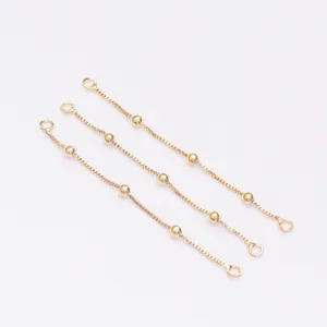 14k gold filled box chain tassel earrings components with gold bead accents