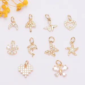 14K Gold Plated Copper Heart Starfish Butterfly Charms Zirconia DIY Jewelry Making Pendants For Necklace Bracelet Supplies
