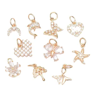 14K gold plated micro-paved zircon pendants in moon, star, and heart shapes for DIY jewelry