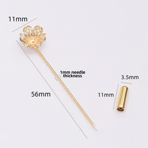 14K vergulde bloemspeld basis met naald en beschermkapje voor DIY-sieraden maken