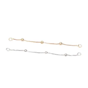 14K gold and silver box chain extenders with metallic beads and spring clasps for jewelry