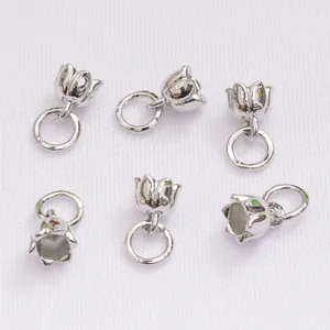 Lot de 6 pendentifs tulipes argentés pour bijoux DIY avec finition miroir