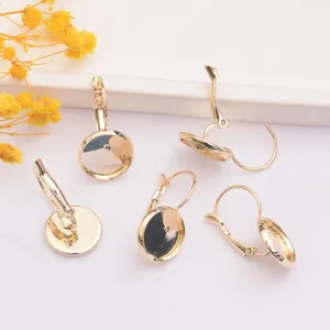 Crochets de Boucles d'Oreilles Dormeuses en Cuivre DIY Plateau de Support Cabochon Rond pour Création de Bijoux Plaqué Or Argent