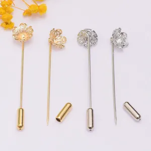 Filigraan Bloem Broche Speld Blank Koper Metaal Speld Onderdeel 14K Verguld DIY Sieraden Maken Accessoire Voor Kleding Decor
