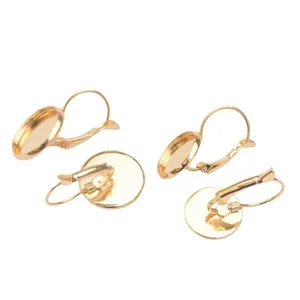 Dormeuses en or 14K avec plateaux ronds plats pour la création de bijoux DIY à la main