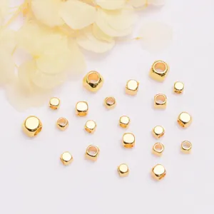 18K Gold Plated Copper Cube Spacer Beads Rounded Square Metal Loose Beads For DIY Bracelet Necklace Jewelry Making Findings