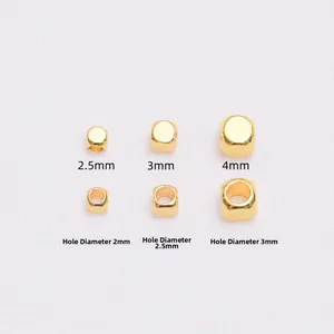 Polished 18K gold plated square spacer beads in 2.5mm, 3mm, and 4mm sizes for DIY jewelry