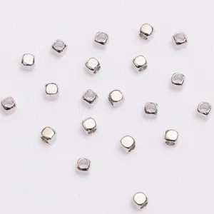 Polished silver square cube spacer beads with hole for DIY jewelry making and crafts