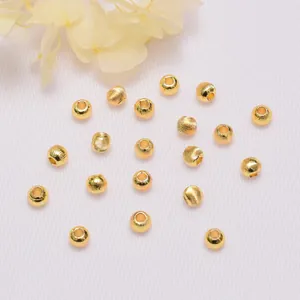 Copper 18K Gold Plated Spacer Beads Spiral Texture Round Solid Metal Loose Beads For DIY Bracelet Necklace Jewelry Making
