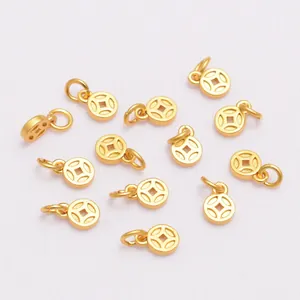 Golden ancient coin heart charms made of matte copper for DIY jewelry making and crafts