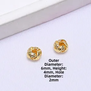 Cuentas espaciadoras de 6mm bañadas en oro 14k trenzadas para joyería de bricolaje