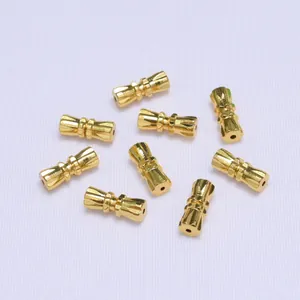 14K gold-plated screw clasp hourglass beads with vertical grooves for DIY jewelry