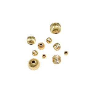 Golden 18k gold-plated fluted melon spacer beads in various sizes for DIY jewelry making