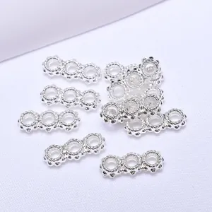Perles intercalaires argentées à trois rangées avec texture torsadée pour bijoux DIY
