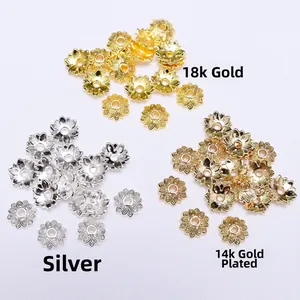 Cuentas espaciadoras de pétalos de flores en oro de 18K y 14K para creación de joyas y collares